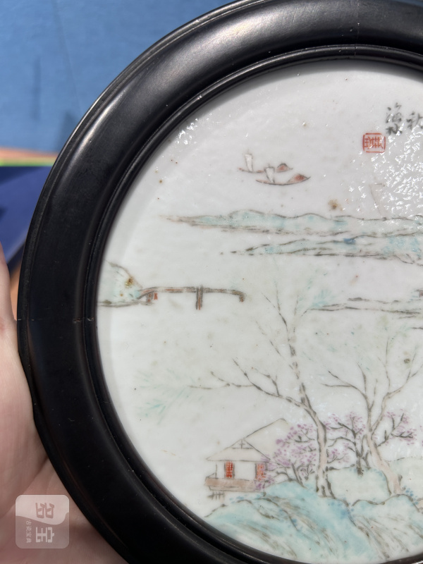 1878年作 顾海林浅绛山水图座屏一对 - 图3